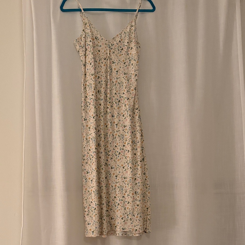 Elegant Floral Midi Dress with Spaghetti Straps